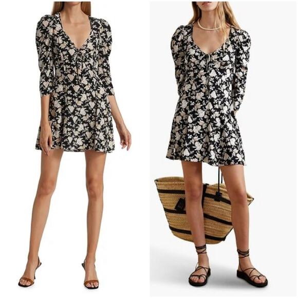 LOVESHACKFANCY Long Sleeve Floral Mini Dress Silk 70’s western Romantic NEW Sz 0 - Picture 2 of 9